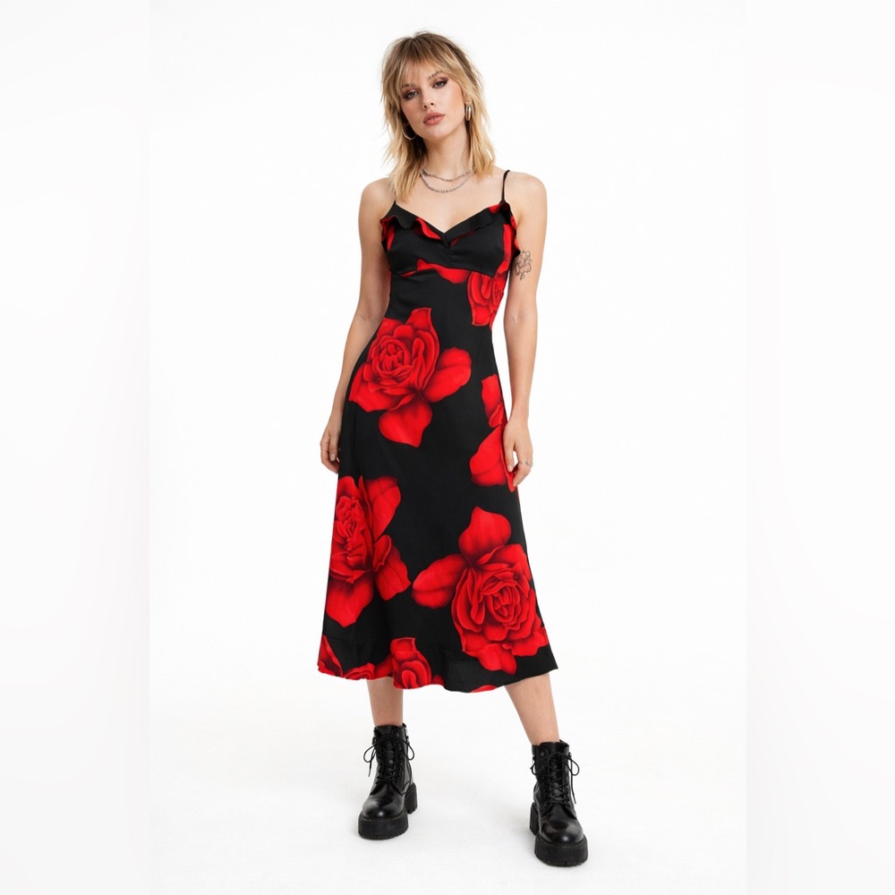 Vintage 1990s Floral Rose Print Statement Grunge Slip Dress